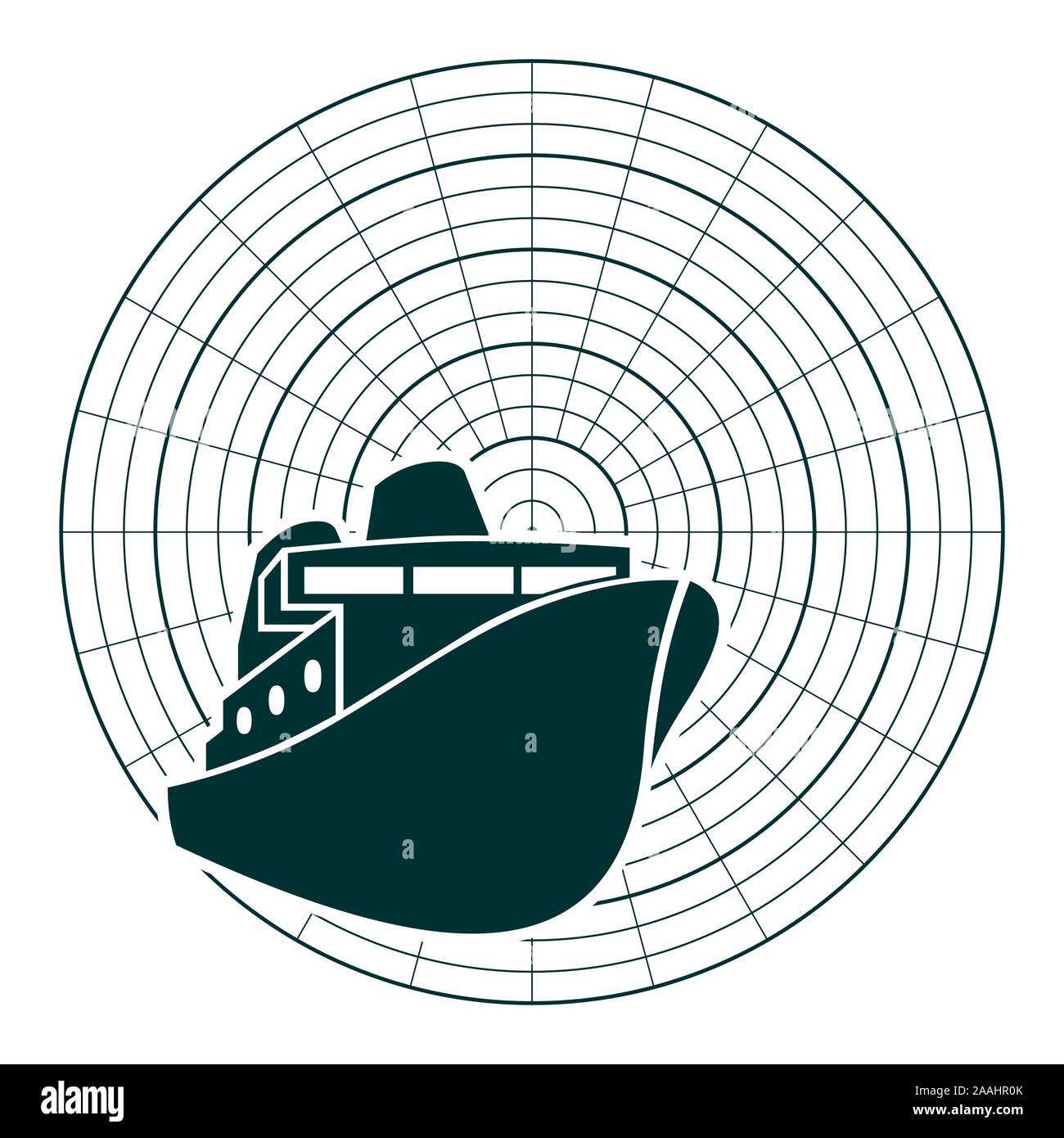 Ferry boat icon in thin line style on radar display. Stock Vector