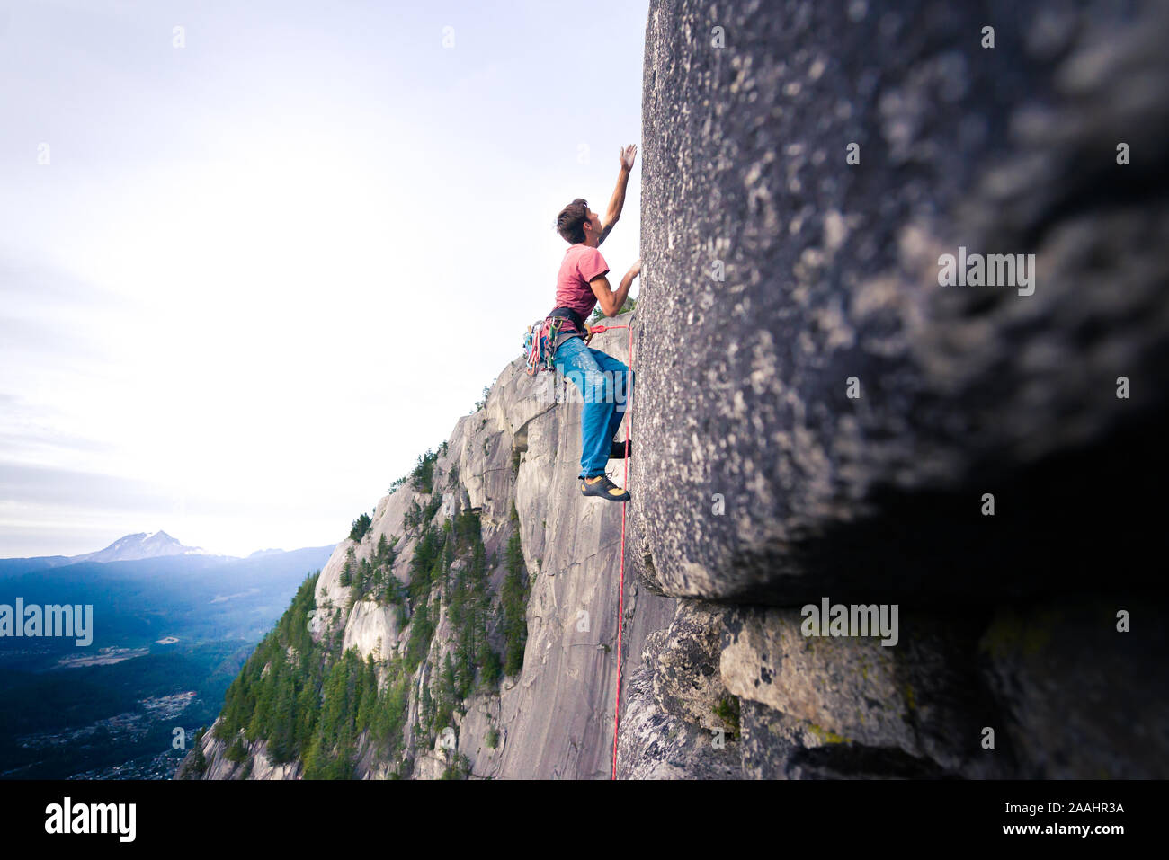 Rock climb of Heatwave, on top of The Chief, Squamish, Canada Stock Photo