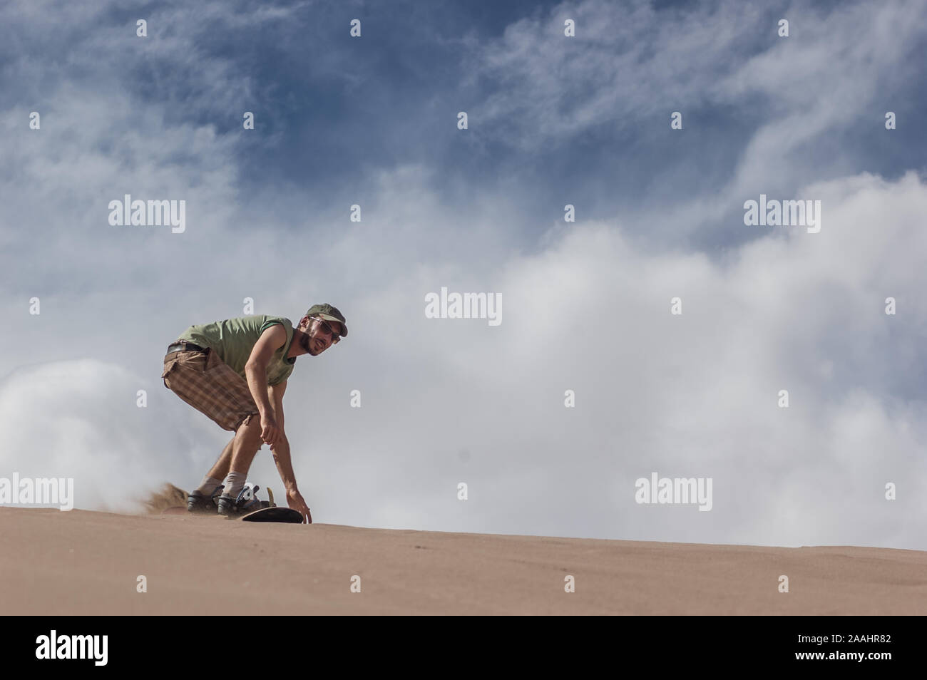 Male traveller exploring desert, San Pedro de Atacama, Chile Stock Photo