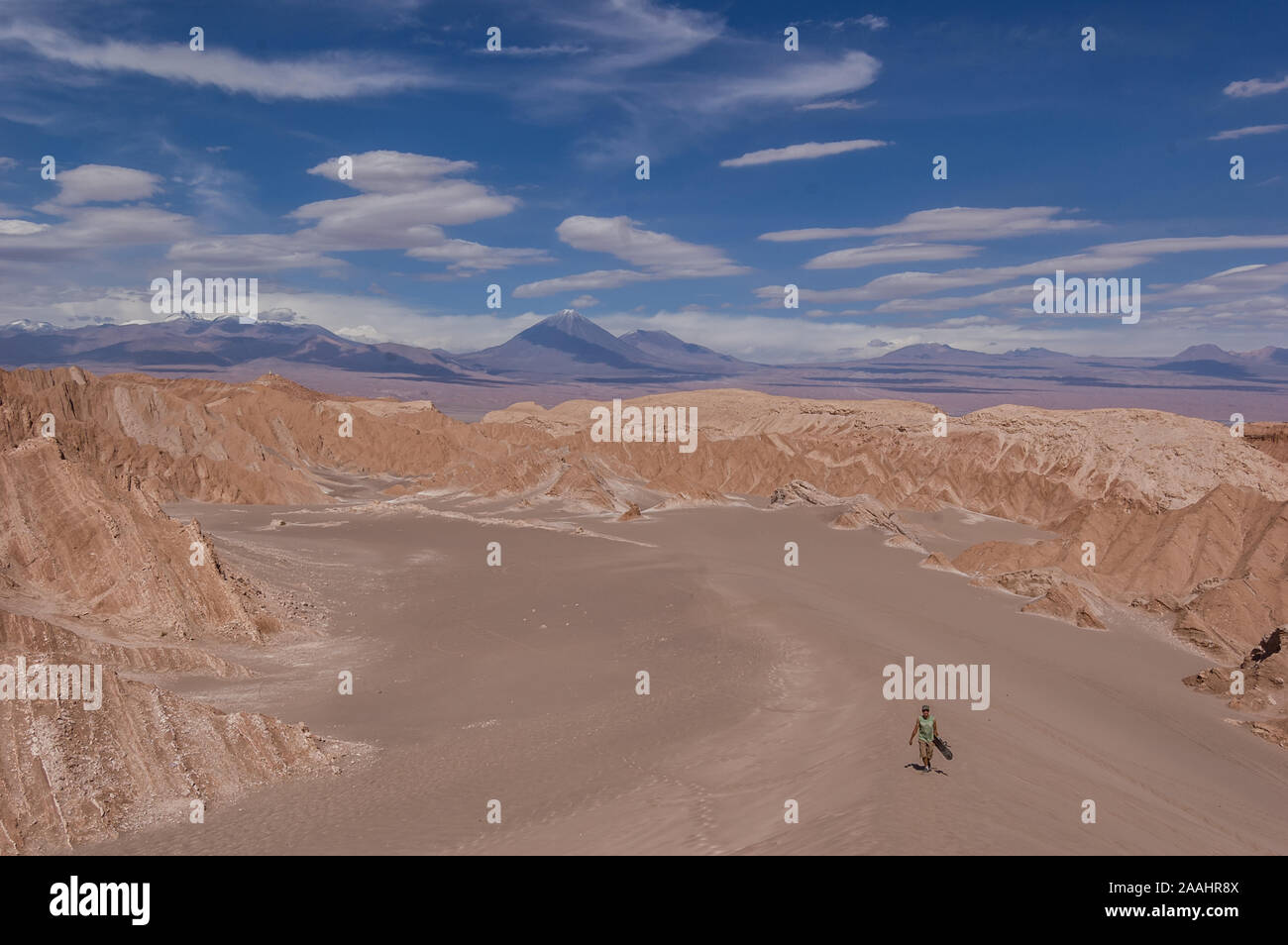 Male traveller exploring desert, San Pedro de Atacama, Chile Stock Photo