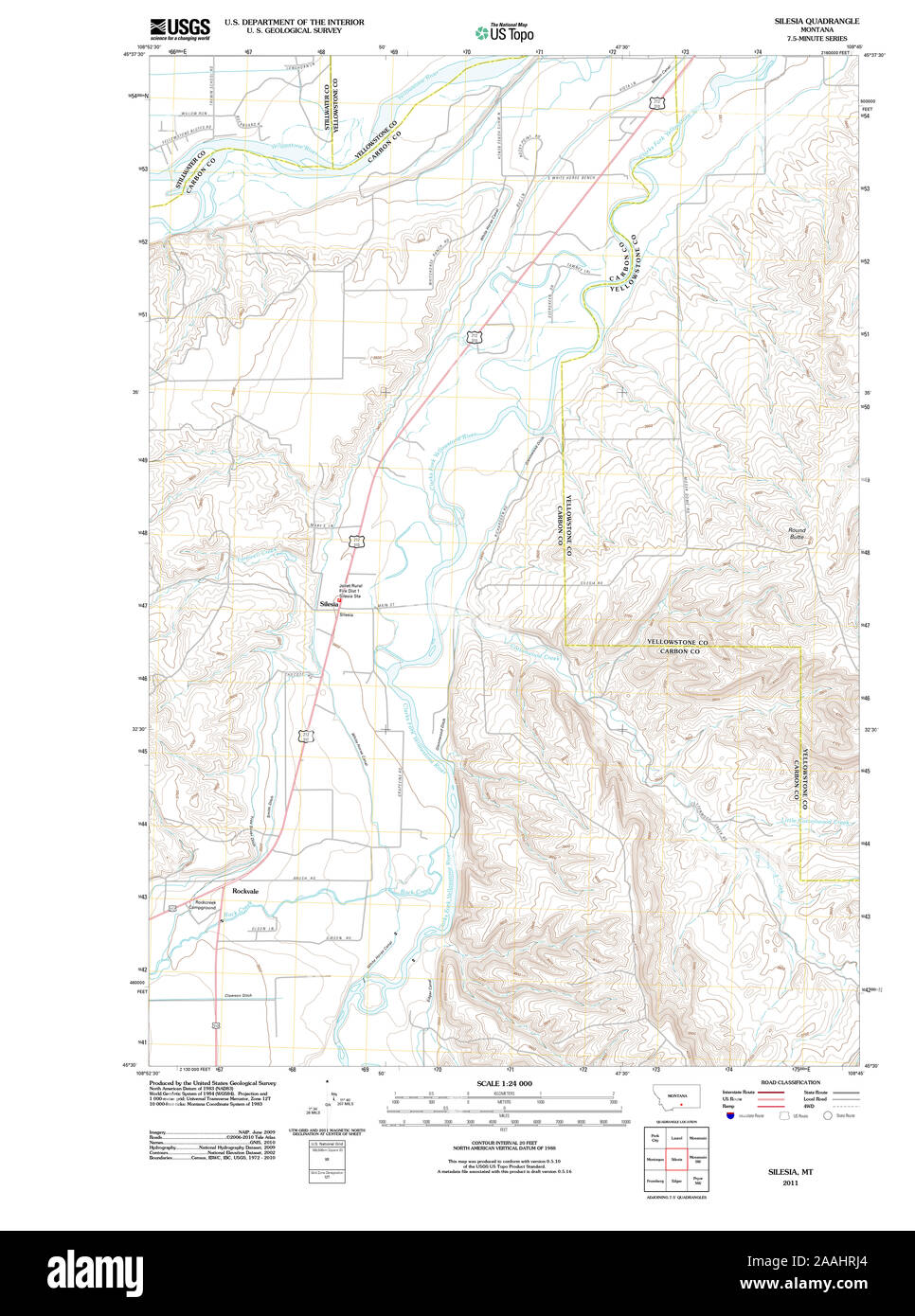 USGS TOPO Map Montana MT Silesia 20110608 TM geo Restoration Stock Photo