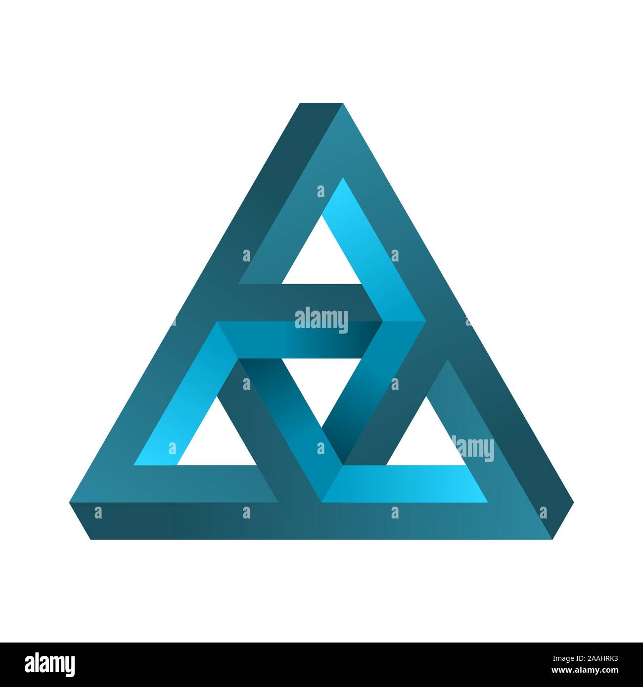 Impossible triangle shape. Blue gradient endless geometric triangular object. Optical illusion paradox. Abstract infinite geometric figure. Vector Stock Vector