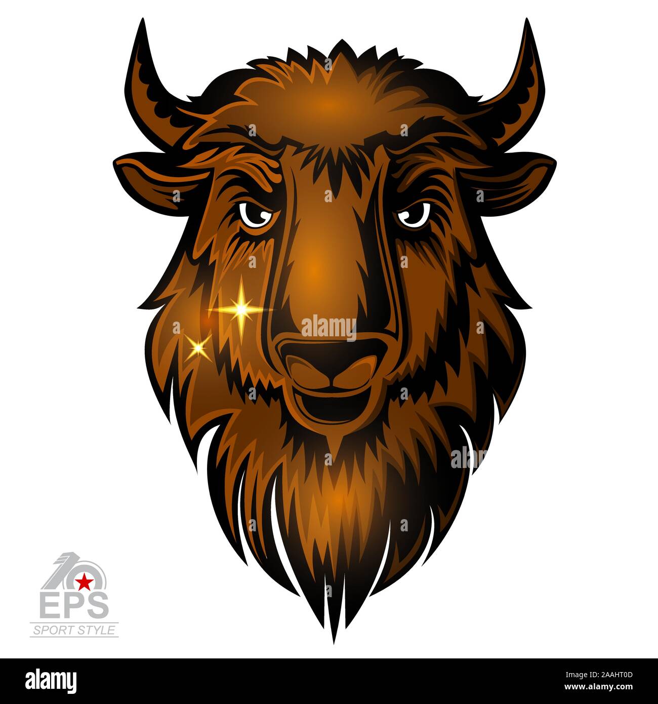 Buffalo head with horns isolated on white. Logo for any sport team ...
