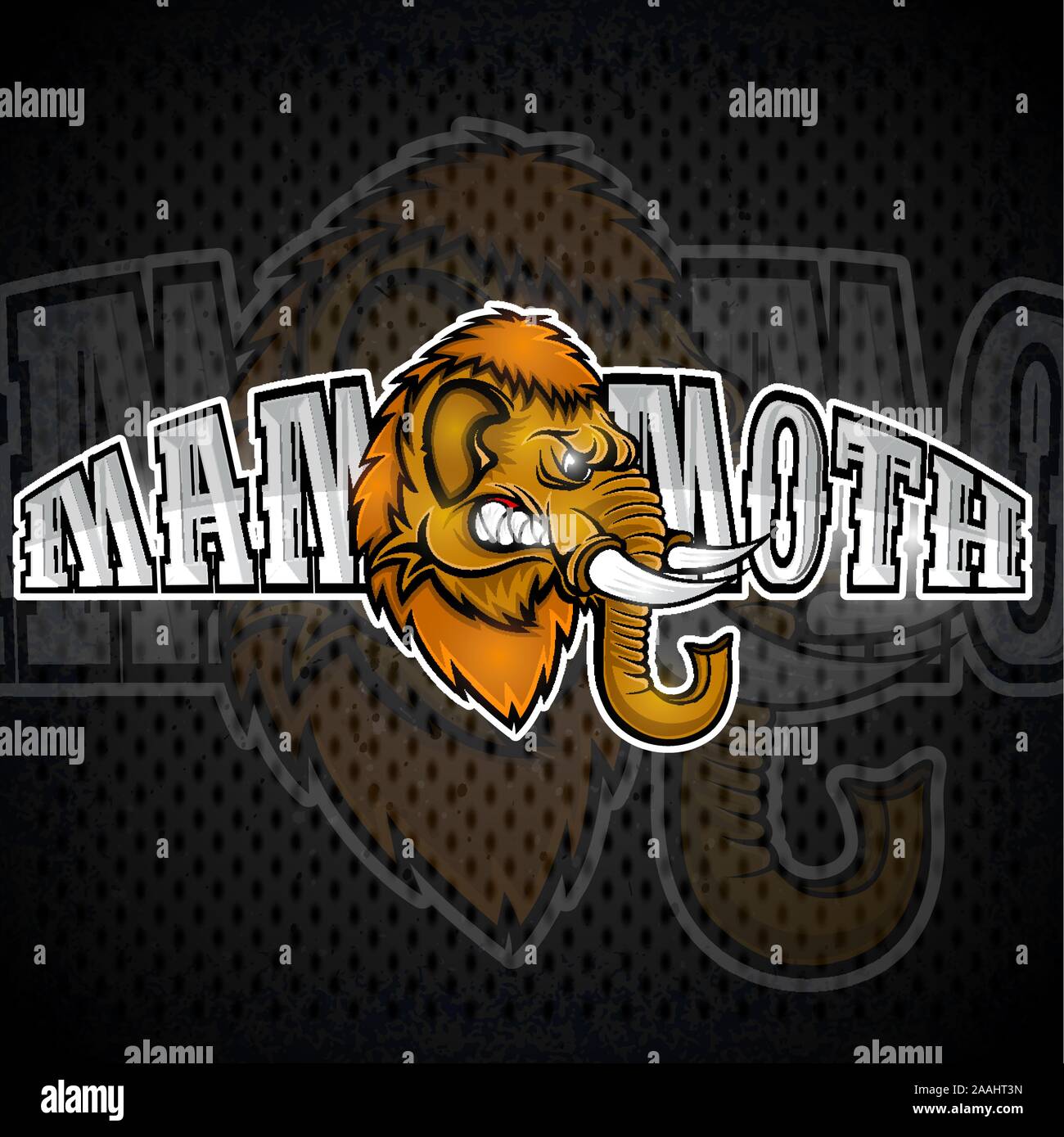 Mammoth head from the side view with bared teeth. Logo for any sport ...