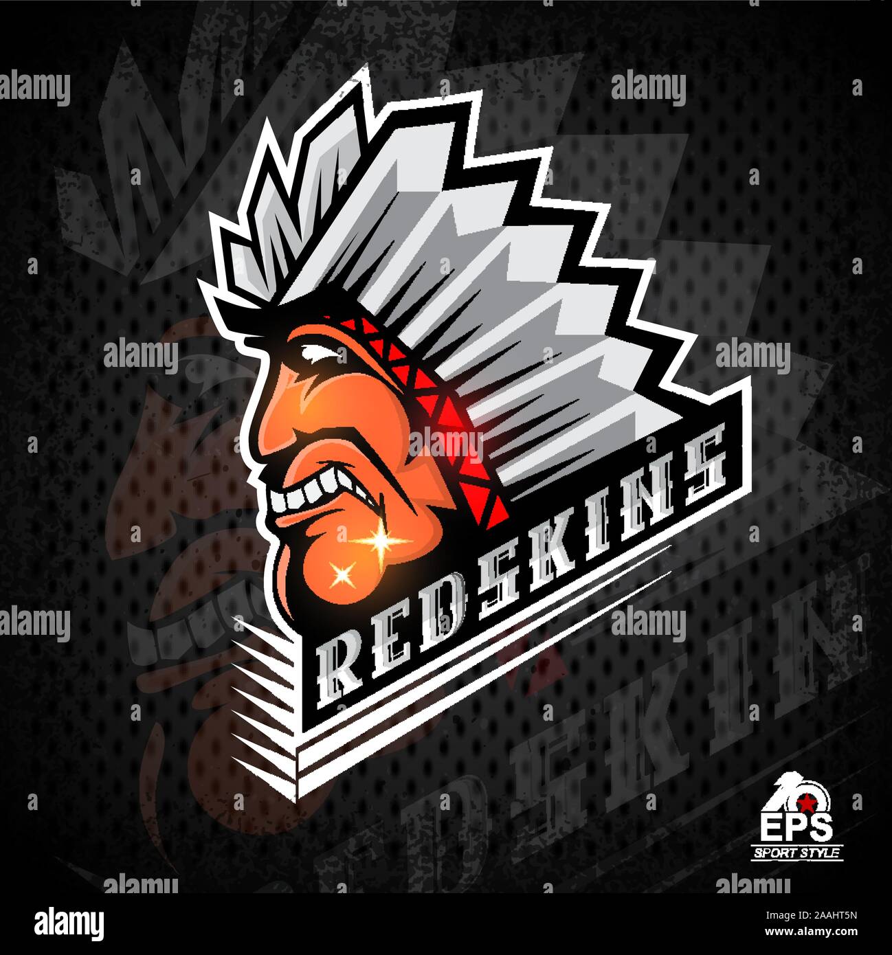 Indian face in profile with feathers. Logo for any sport team redskins Stock Vector