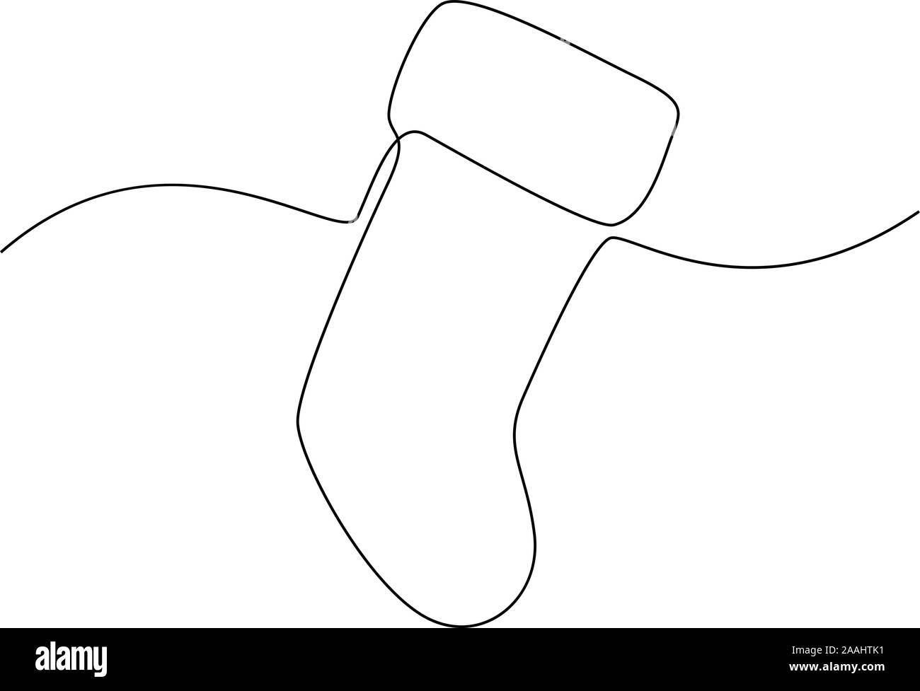 Christmas sock one line drawing, vector illustration Stock Vector