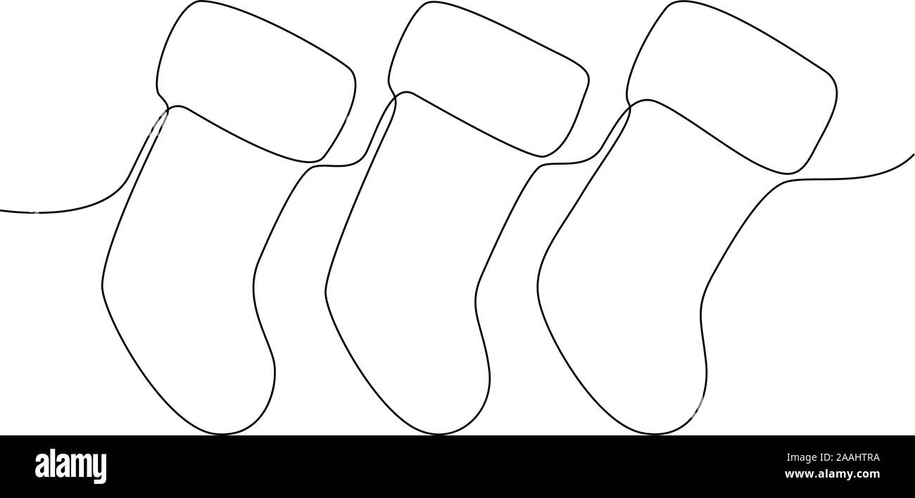Beautiful continuous line Christmas socks design. Vector illustration Stock Vector