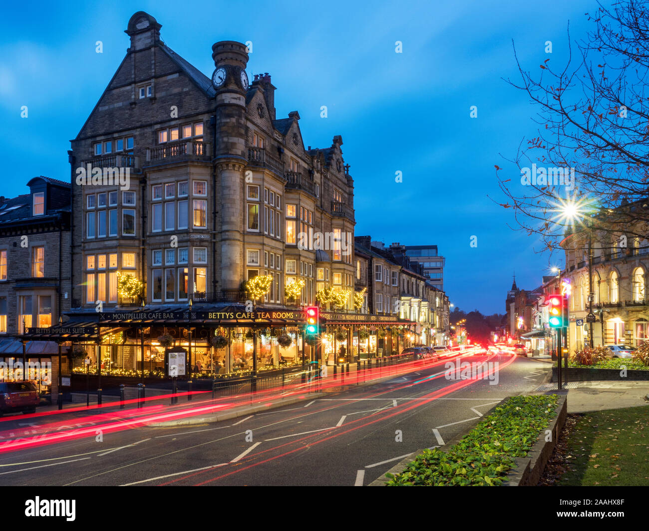 Bettys Tea Rooms at Christmas on Parliament Street in Harrogate Yorkshire England Stock Photo