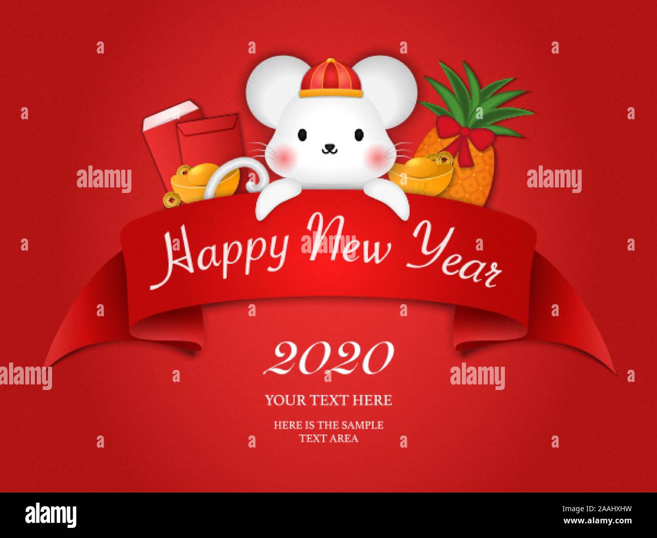 2020 Happy Chinese new year of cartoon cute rat ribbon template ...