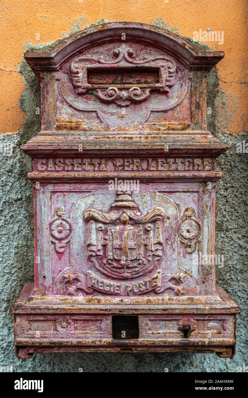 An antique mailbox isolated , Regie Poste. Stock Photo