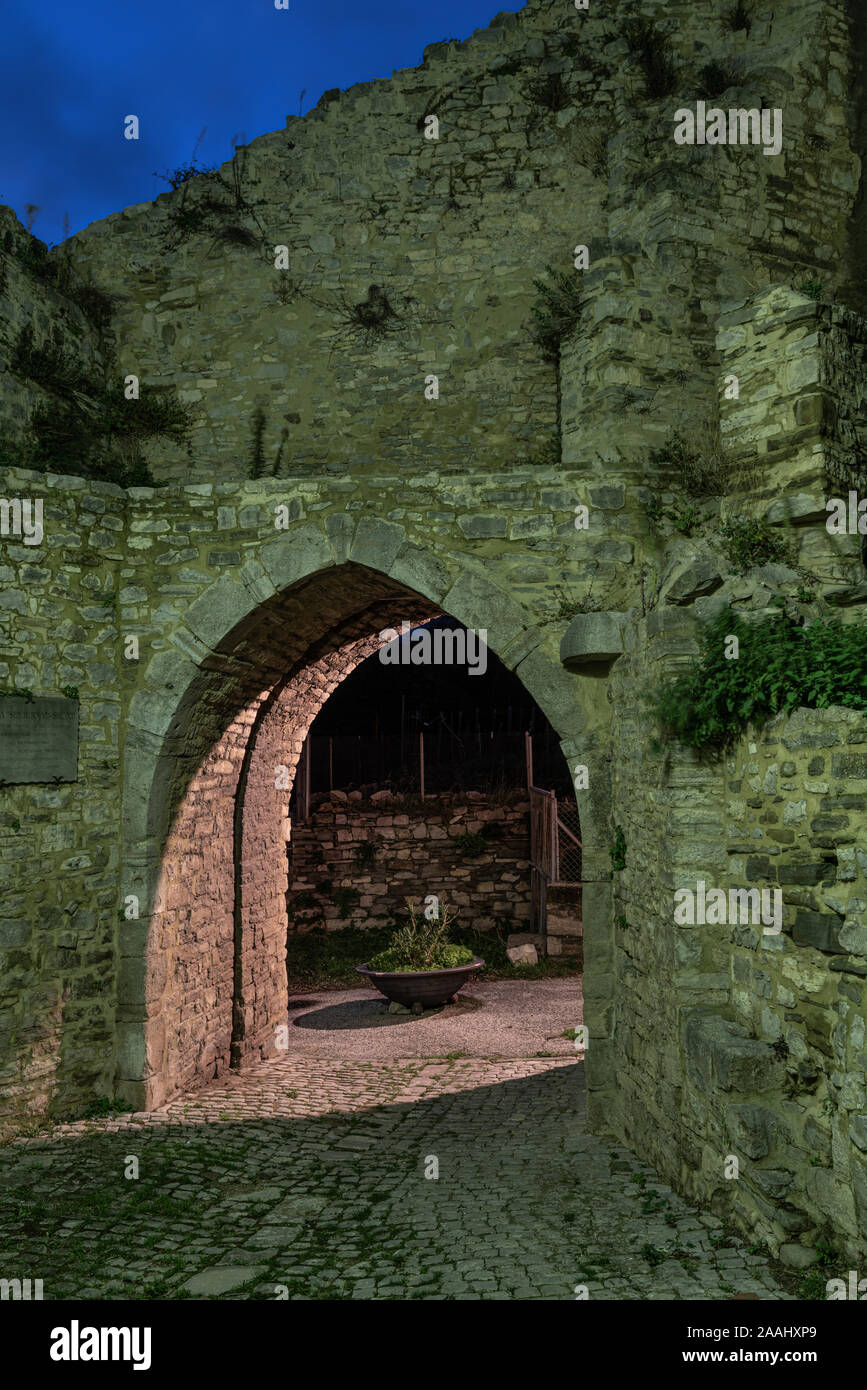 medieval city walls of Agnone, Semiurna door. Molise Italy Stock Photo