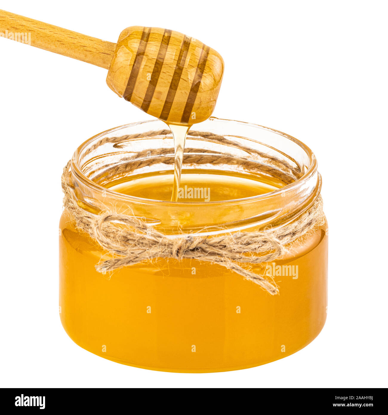 Honey pot and dipper isolated on white background Stock Photo Alamy