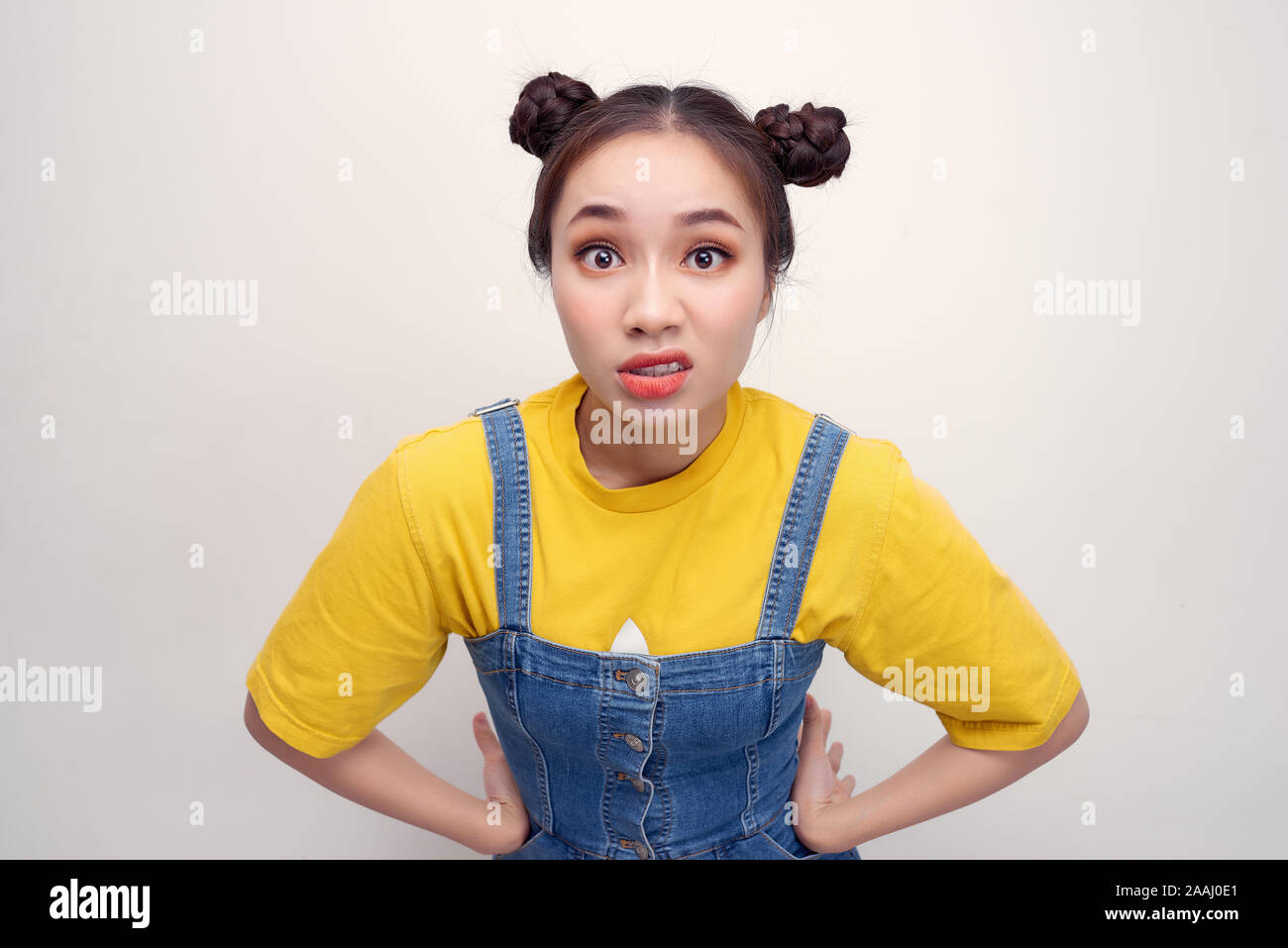Close Up Photo Beautiful Amazing She Her Lady Two Hair Buns Ugh
