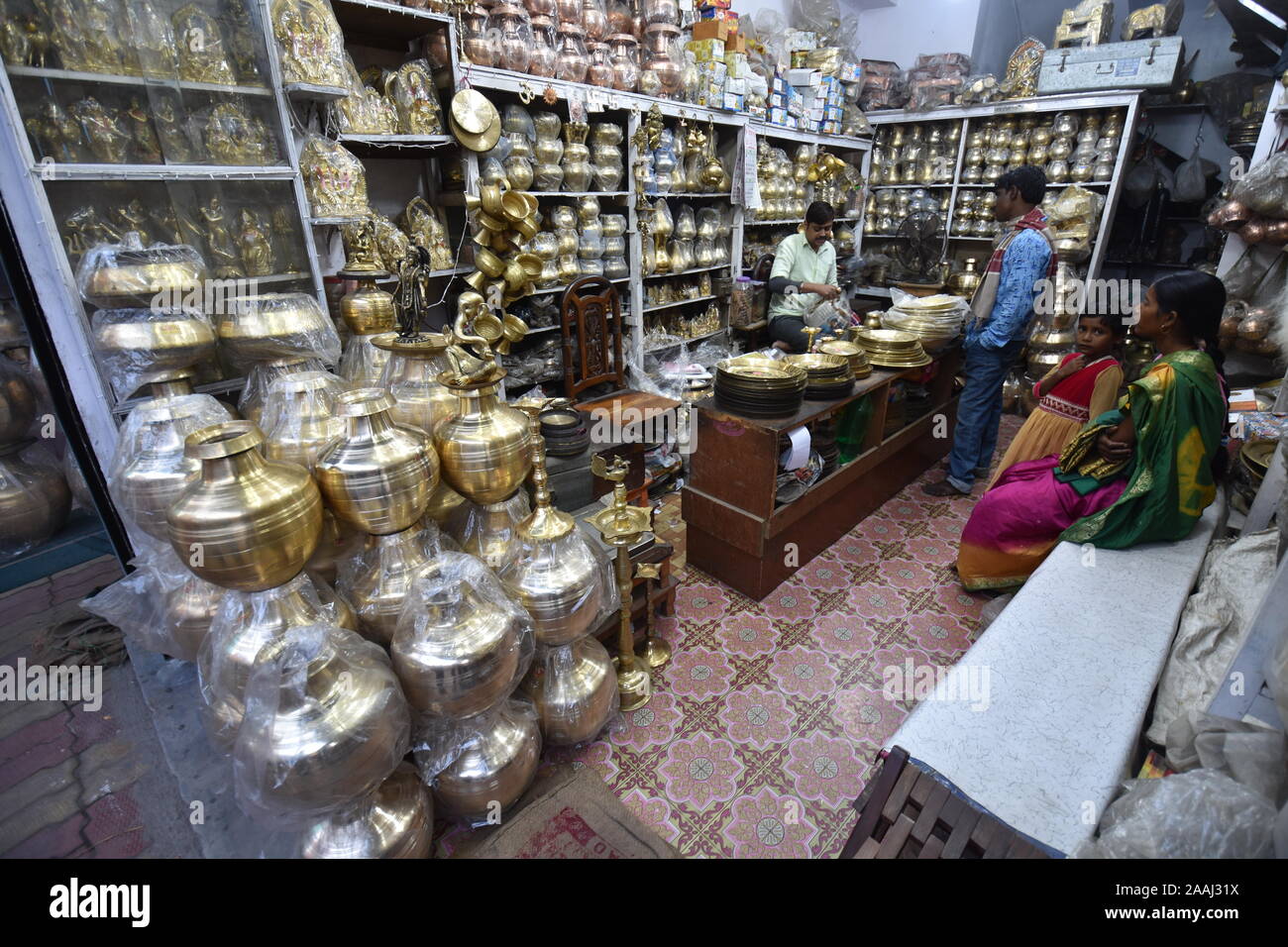 Kansa (Bell metal) kitchenware shop in Uluberia, West Bengal, India ...