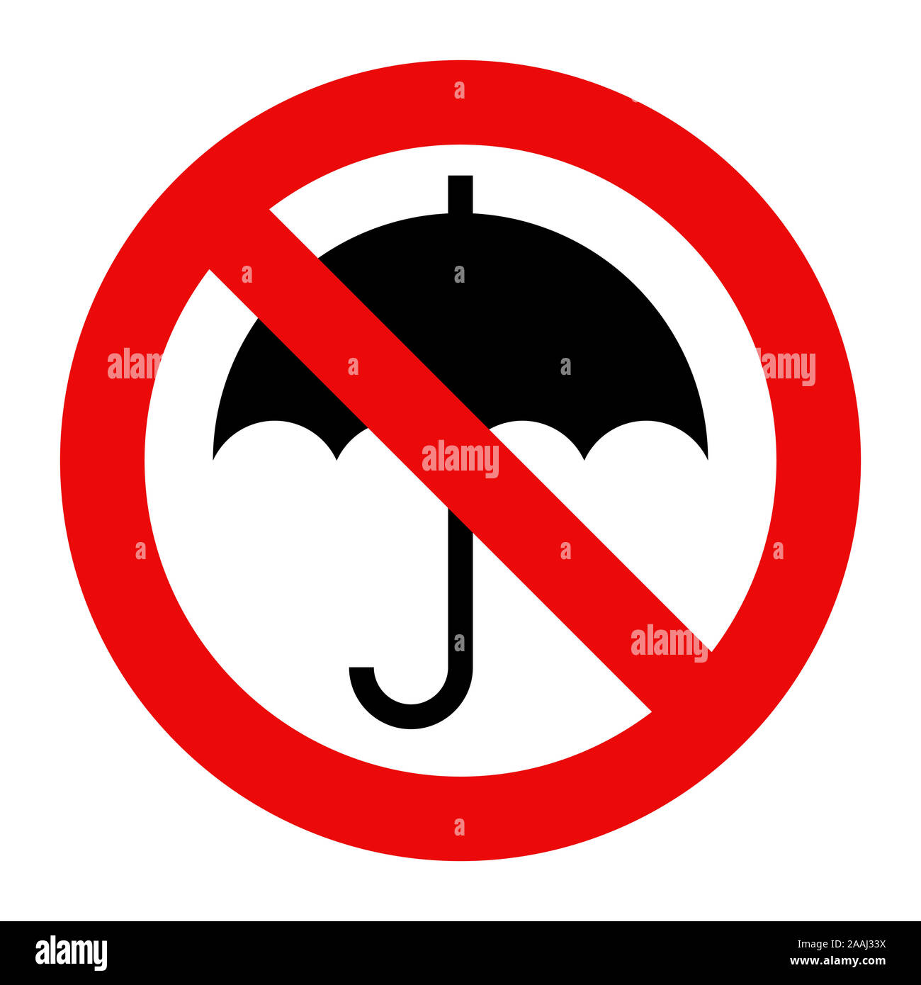 Umbrella not allowed. No umbrella sign. Prohibited umbrella icon isolated on white background