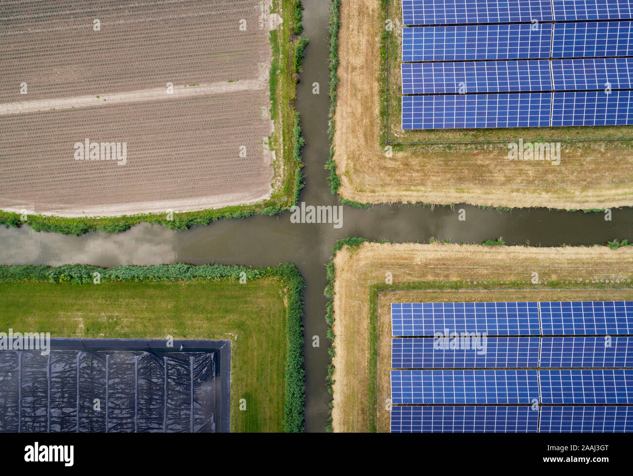 Large solar farms, Andijk, Noord-Holland, Netherlands Stock Photo