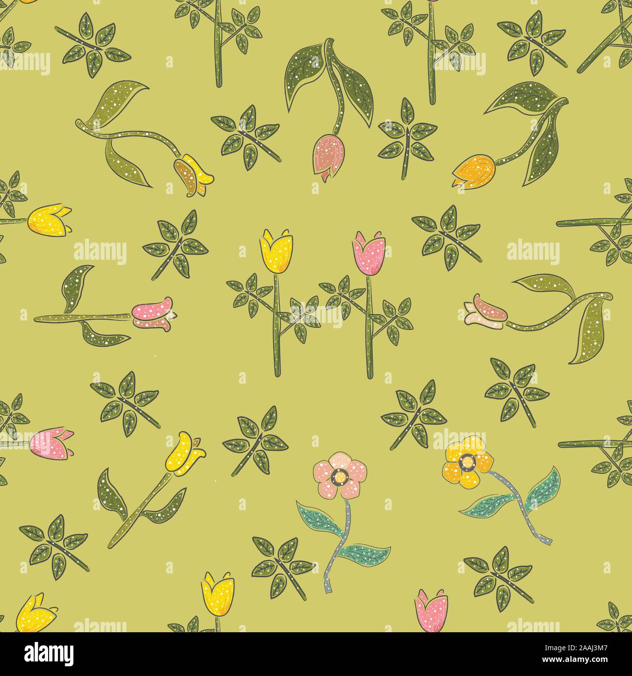 Seamless Pattern with Cute Flowers. Hand Drawn Scandinavian Style ...