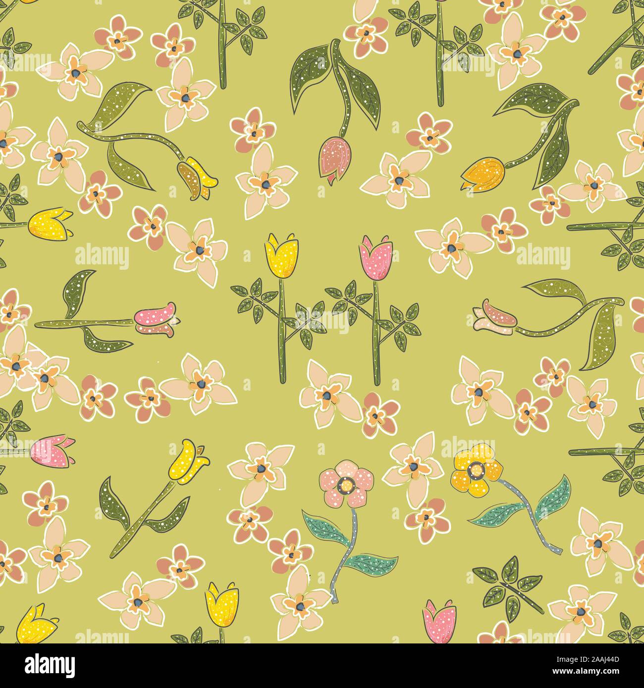 Seamless Pattern with Cute Flowers. Hand Drawn Scandinavian Style ...