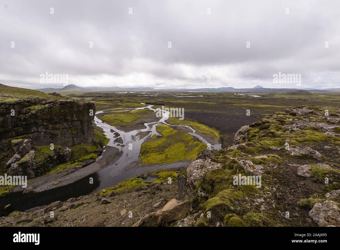 Rivers and springs through rugged landscape, Landmannalaugar, Iceland Stock Photo