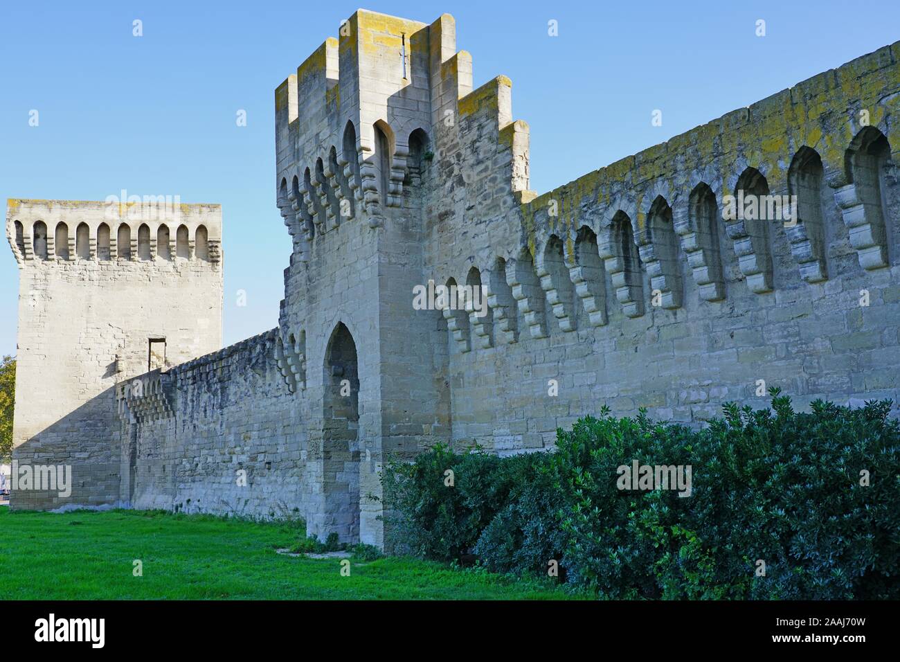 View of the ramparts around the historic medieval city of Avignon ...