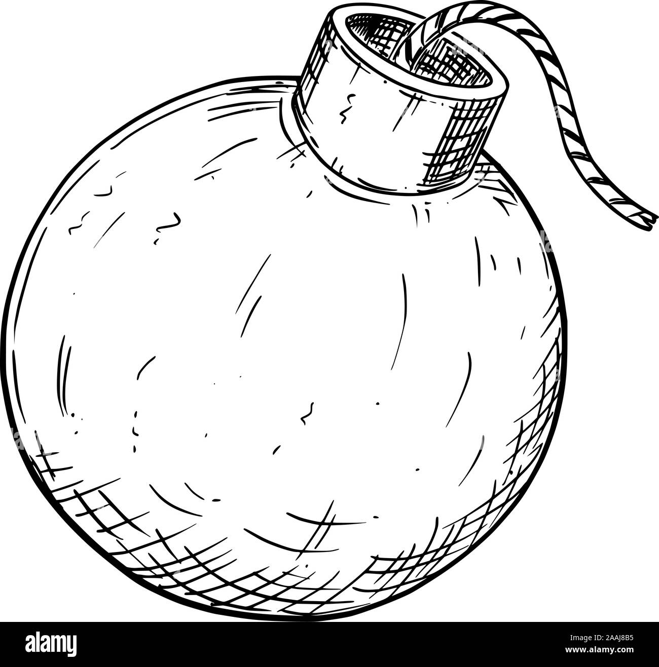 Vector illustration or drawing of bomb with fuse. Stock Vector