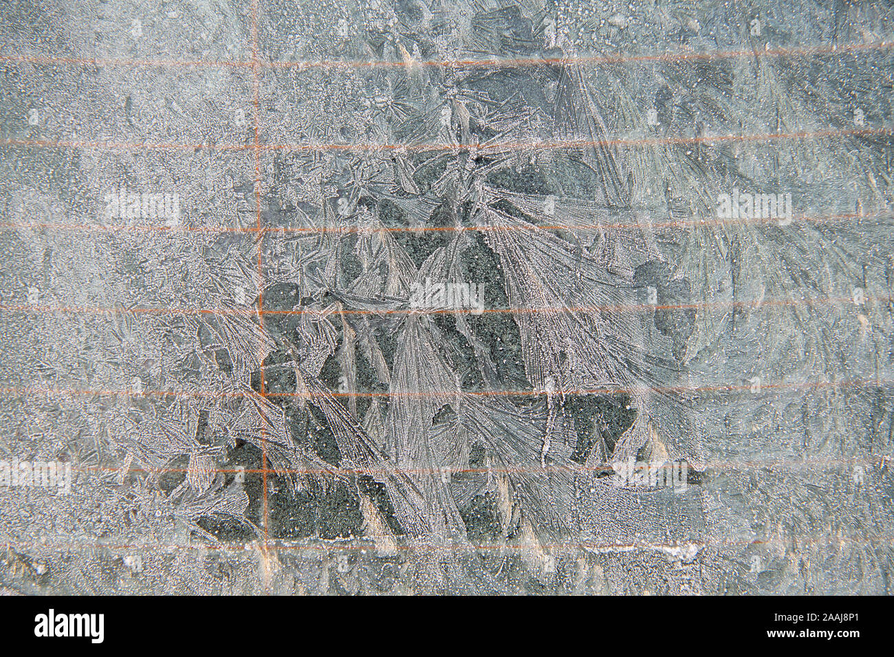 Frost on car rear window, restricting visibility. North Yorkshire, UK. Stock Photo