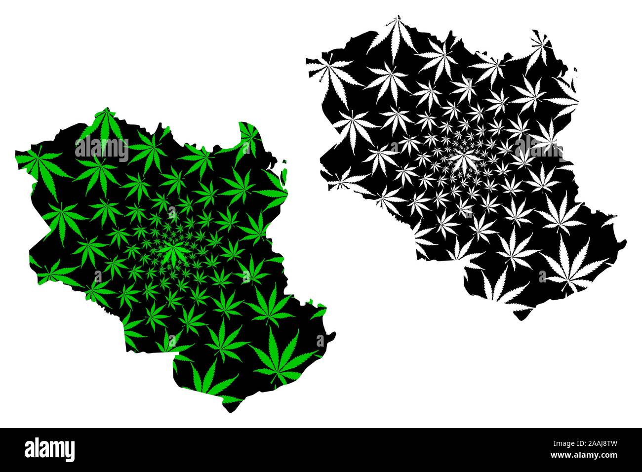 Monagas State (Bolivarian Republic of Venezuela, Federal Dependencies and Capital District)map is designed cannabis leaf green and black, Monagas map Stock Vector