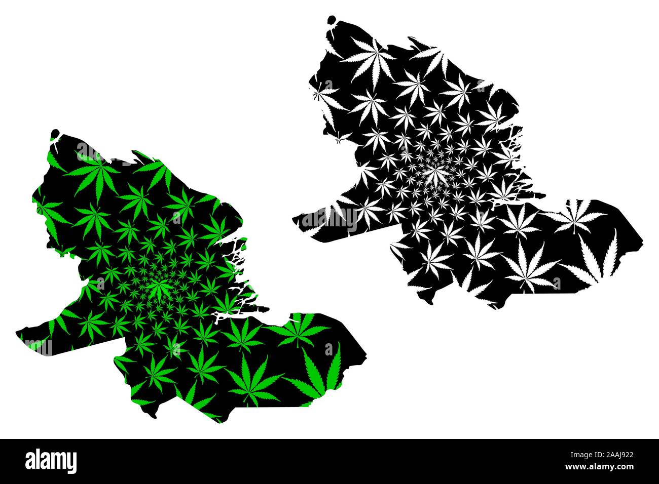 Delta Amacuro State (Bolivarian Republic of Venezuela) map is designed cannabis leaf green and black, Delta Amacuro map made of marijuana (marihuana,T Stock Vector
