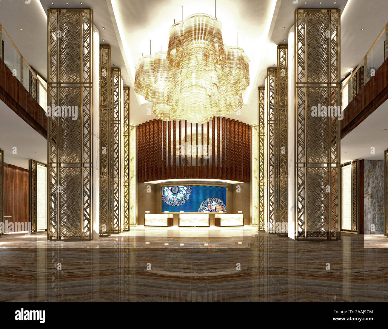 3d render of luxury hotel lobby reception Stock Photo - Alamy