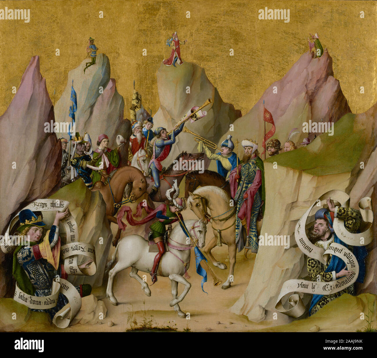The Meeting of the Three Kings, with David and Isaiah (recto); The Assumption of the Virgin (verso); Master of the St. Bartholomew Altarpiece (Netherlandish, active about 1475 - 1510); before 1480; Oil and gold leaf on panel; 62.8 × 71.5 cm (24 3/4 × 28 3/16 in.); 96.PB.16 Stock Photo
