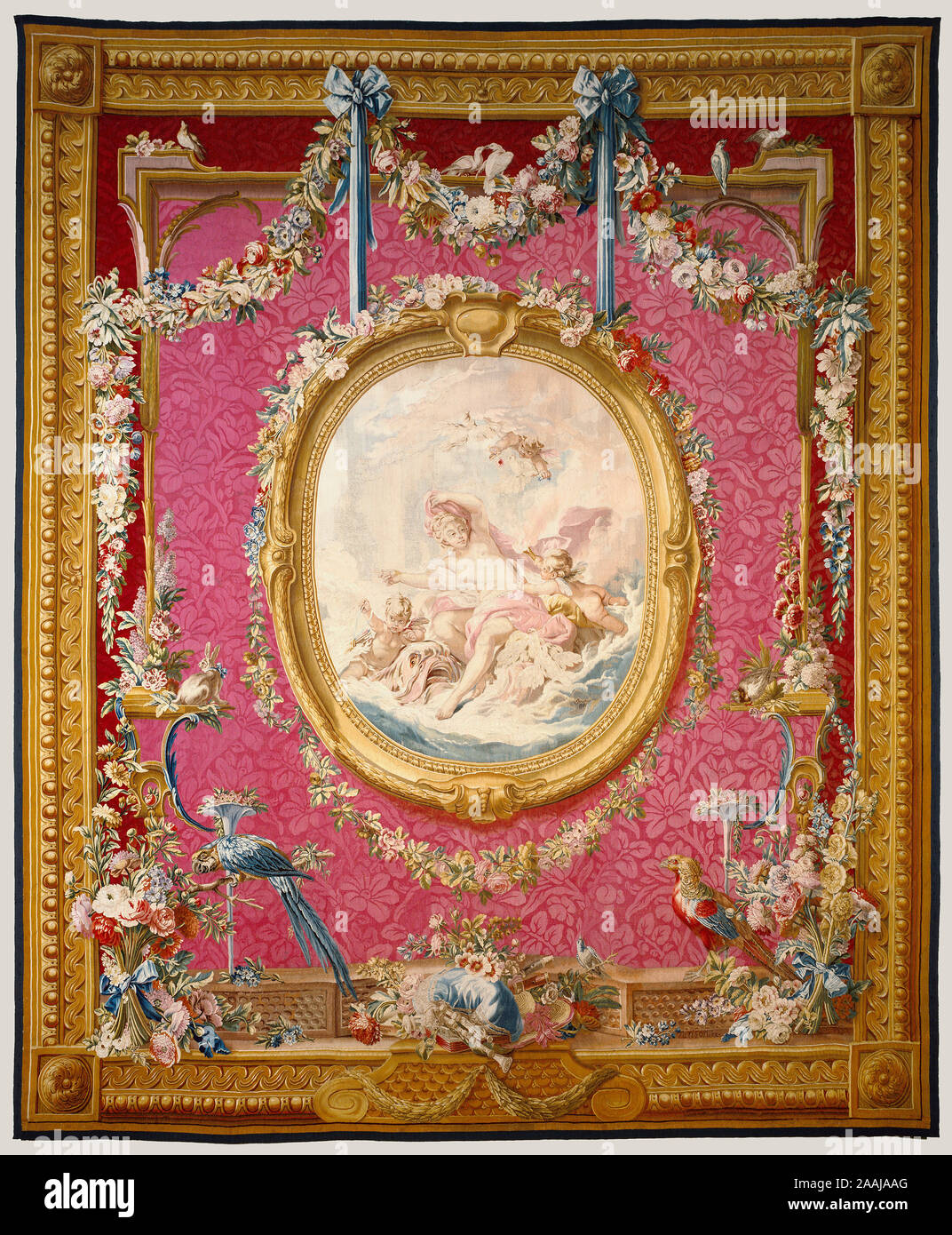 Tapestry: Venus Emerging from the Waters, from The Hangings of François Boucher Series; After cartoon by François Boucher (French, 1703 - 1770), and after designs by Maurice Jacques (French, about 1712 - 1784), and after designs by Louis Tessier (French, about 1719 - 1781), and Jacques Neilson (British, Scottish, about 1718 - 1788), Royal Factory of Furniture to the Crown at the Gobelins Manufactory (French, founded 1662 - present); France; about 1776 - 1778; Wool and silk; 383.5 x 317.5 cm (151 x 125 in.); 71.DD.467 Stock Photo