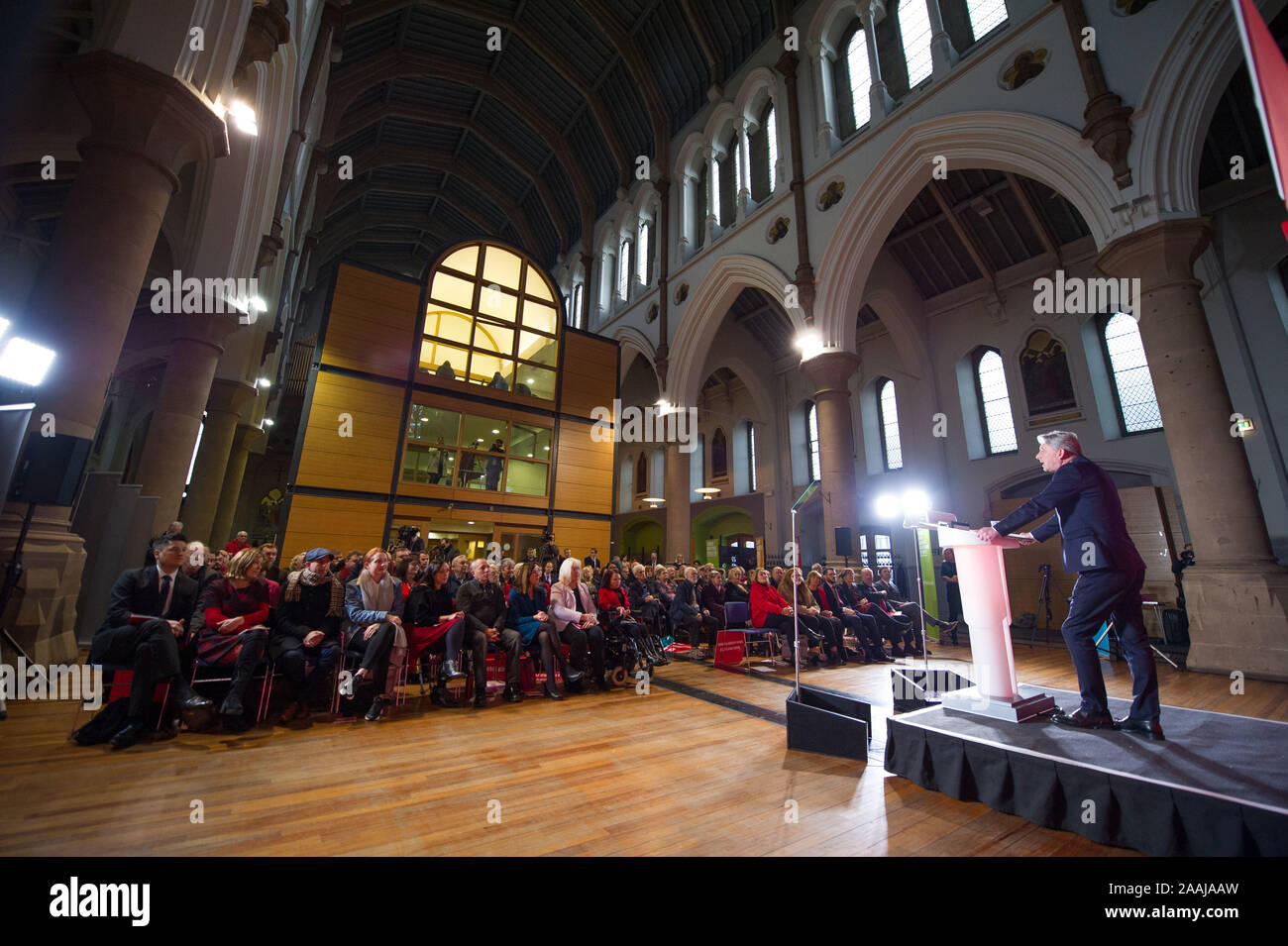 Glasgow, UK. 22 November 2019. Pictured: Richard Leonard MSP - Leader of the Scottish Labour Party.  Richard Leonard is joined in the Gorbals by Faten Hameed and other Scottish Labour PCCs to launch Scottish Labour’s manifesto. Credit: Colin Fisher/Alamy Live News Stock Photo