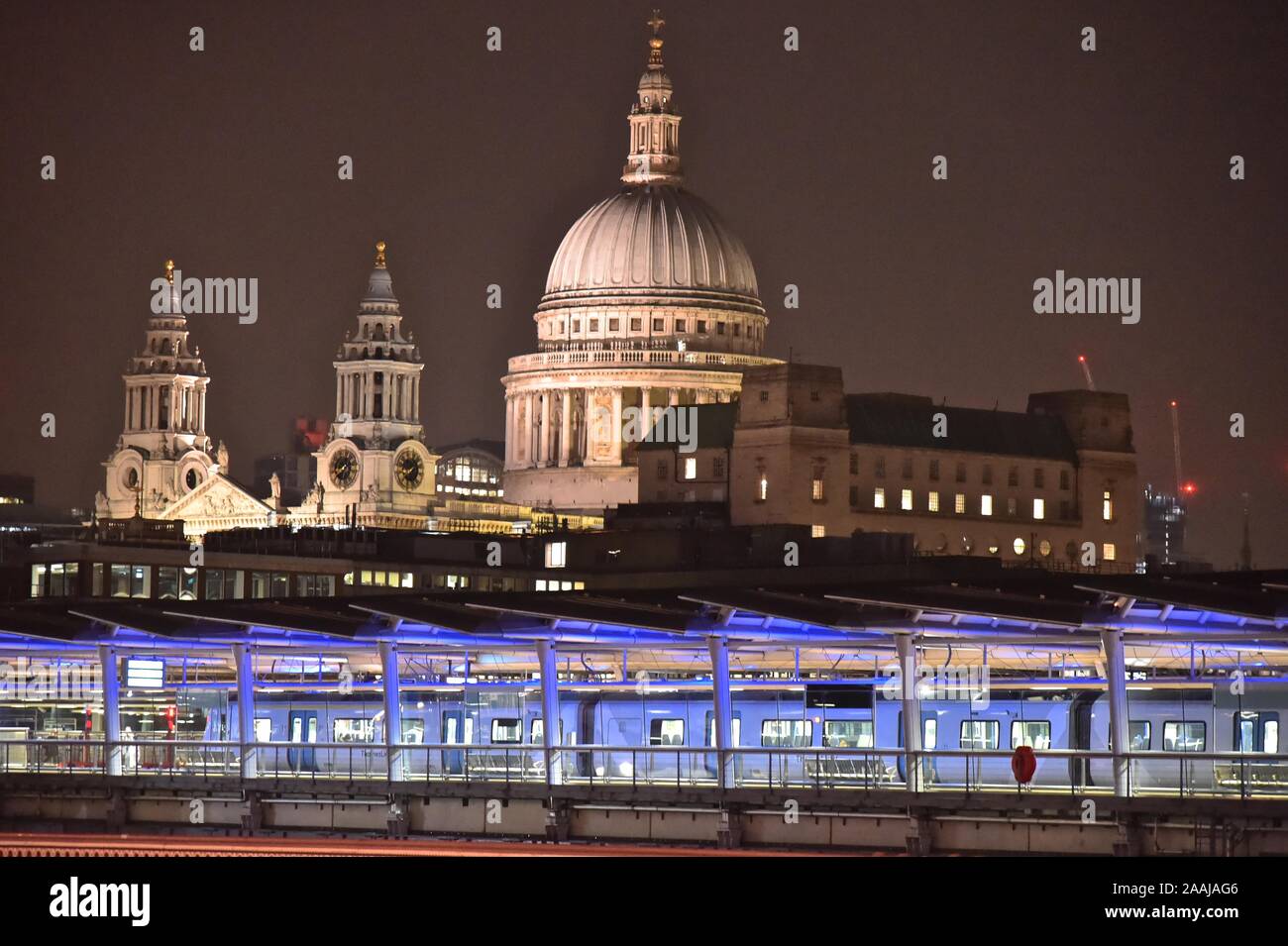 City of London at night from Bankside Stock Photo