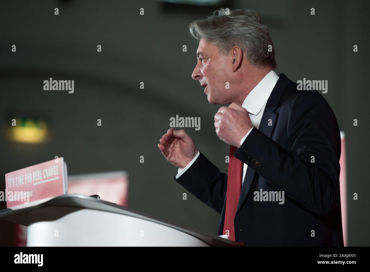 Glasgow, UK. 22 November 2019. Pictured: Richard Leonard MSP - Leader of the Scottish Labour Party.  Richard Leonard is joined in the Gorbals by Faten Hameed and other Scottish Labour PCCs to launch Scottish Labour’s manifesto. Credit: Colin Fisher/Alamy Live News Stock Photo