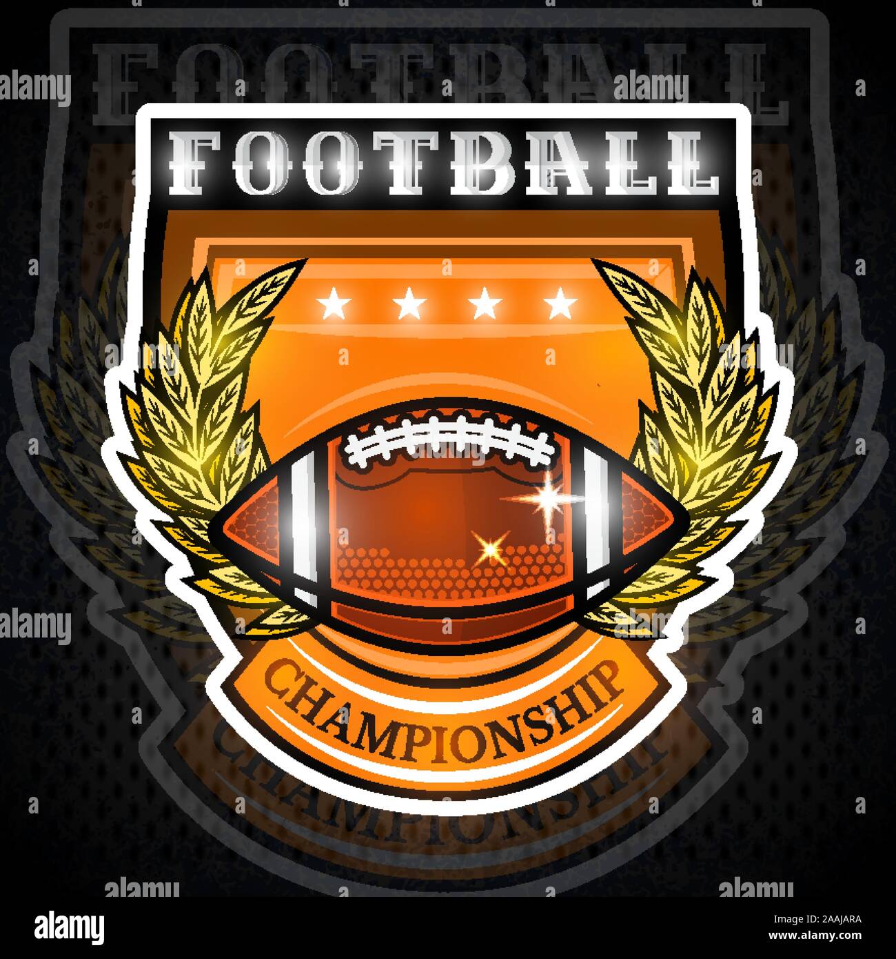 American football ball in the middle golden laurel wreath on shield. Sport logo for any team or competition Stock Vector