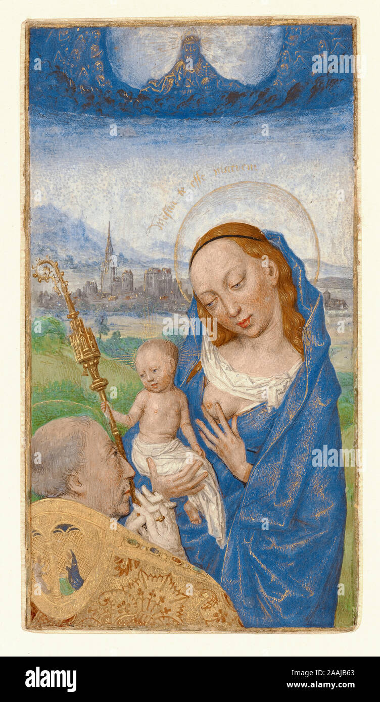 Saint Bernard's Vision of the Virgin and Child; Simon Marmion (Flemish, active 1450 - 1489); Northern France, France; about 1475 - 1480; Tempera colors and gold on parchment; Leaf: 11.6 x 6.3 cm (4 9/16 x 2 1/2 in.) Stock Photo
