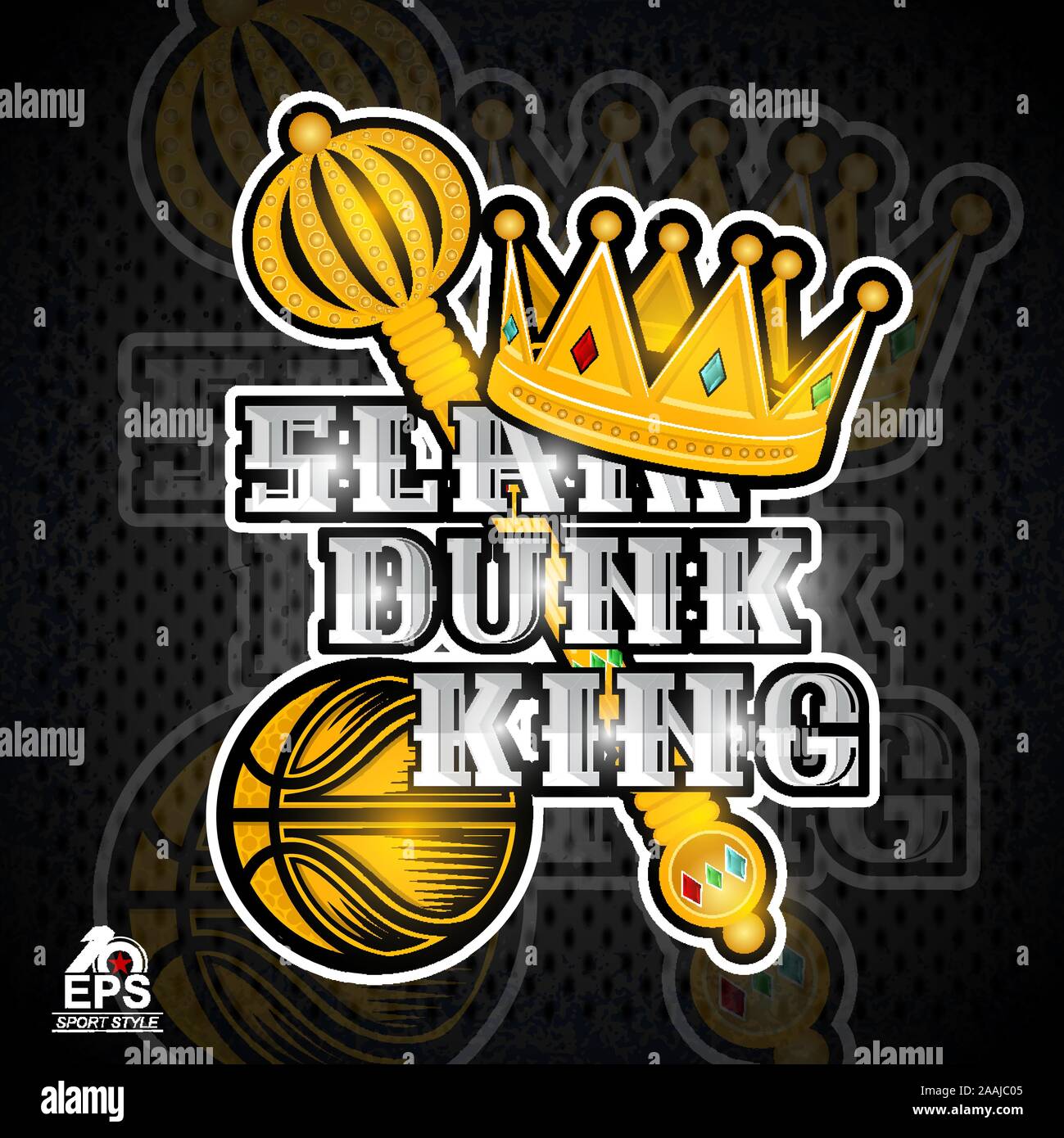 Golden crown, scepter, basketball ball with text slam dunk king. Vector sport for Stock Vector Image & Art -