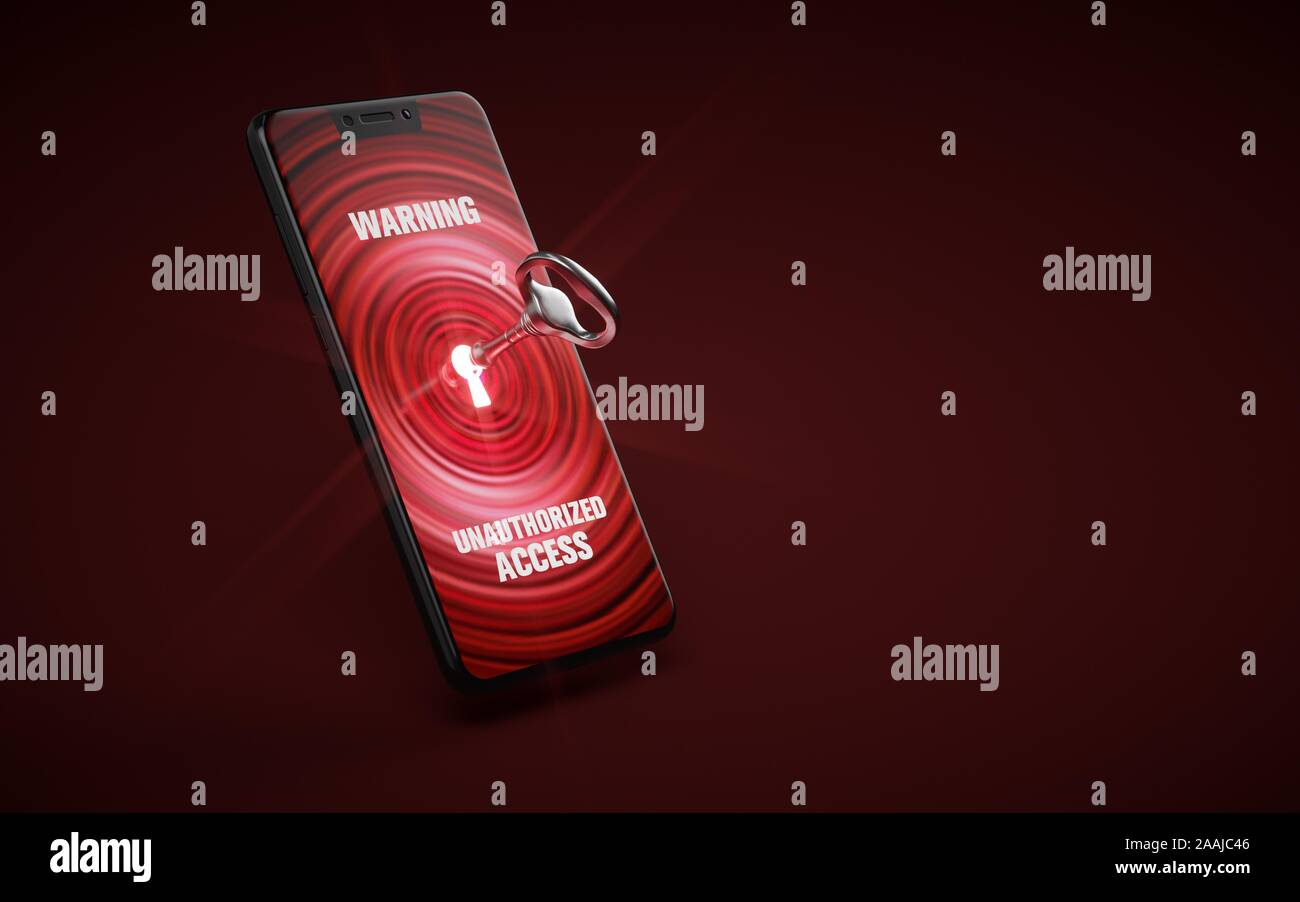 Smartphone invaded by hacker using the key. Stock Photo