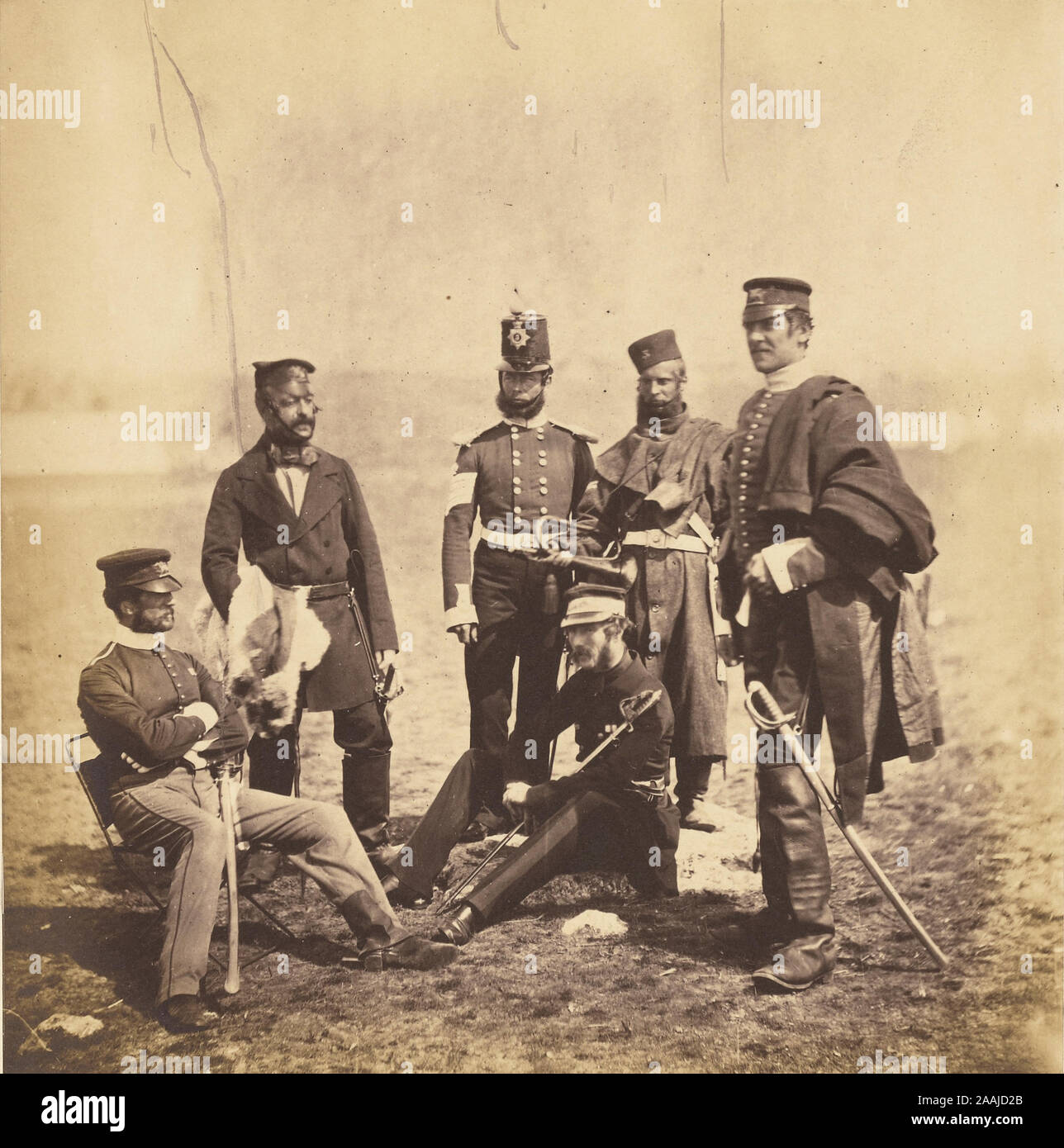 Brigadier General Van Straubenzee & Officers of the Buffs; Roger Fenton (English, 1819 - 1869); 1855; published March 25, 1856; Salted paper print; 17 × 16.7 cm Stock Photo