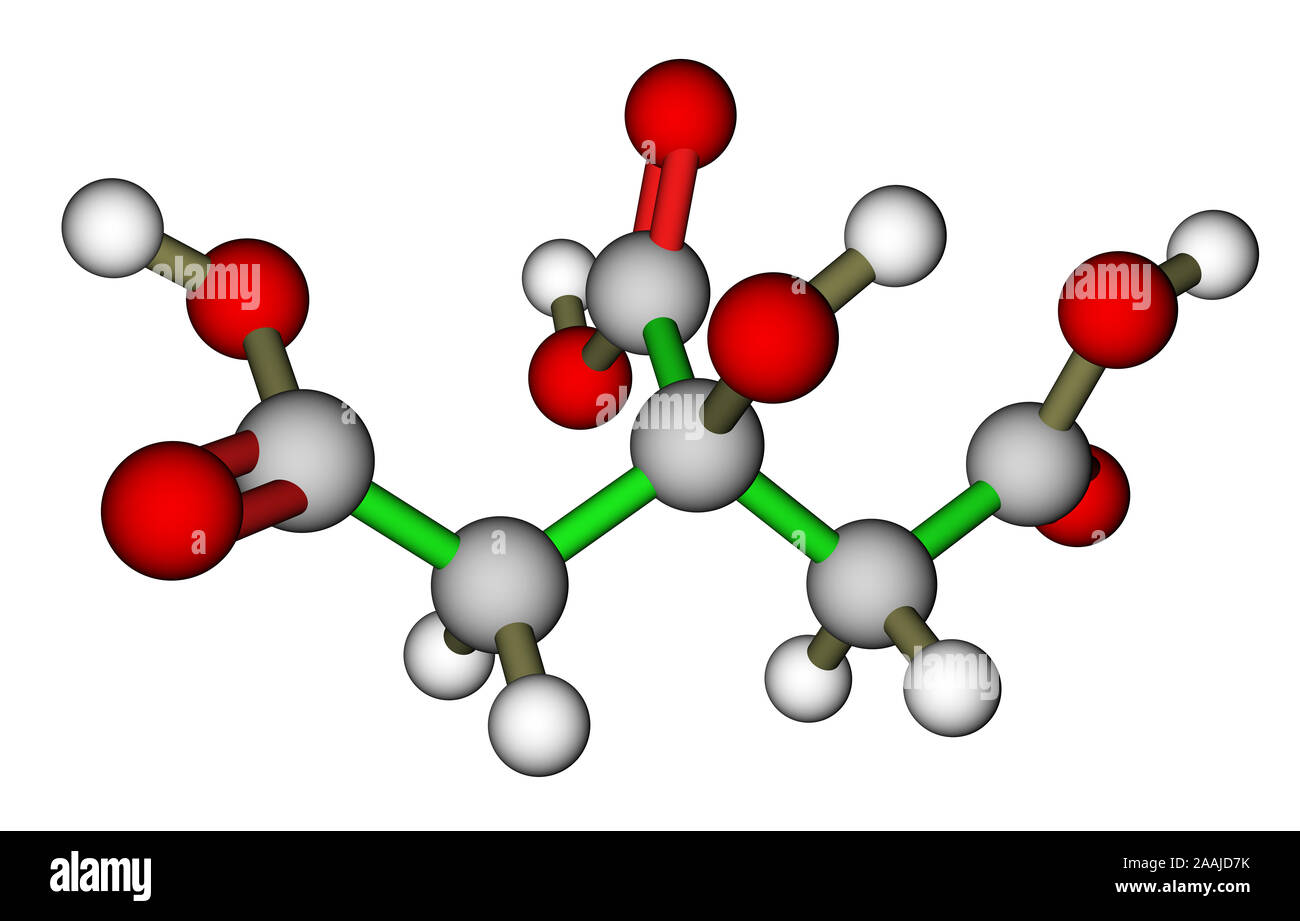 Citric acid (food additive E330) molecular structure Stock Photo