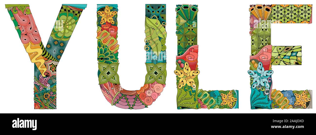 Word YULE. Vector zentangle object for decoration Stock Vector