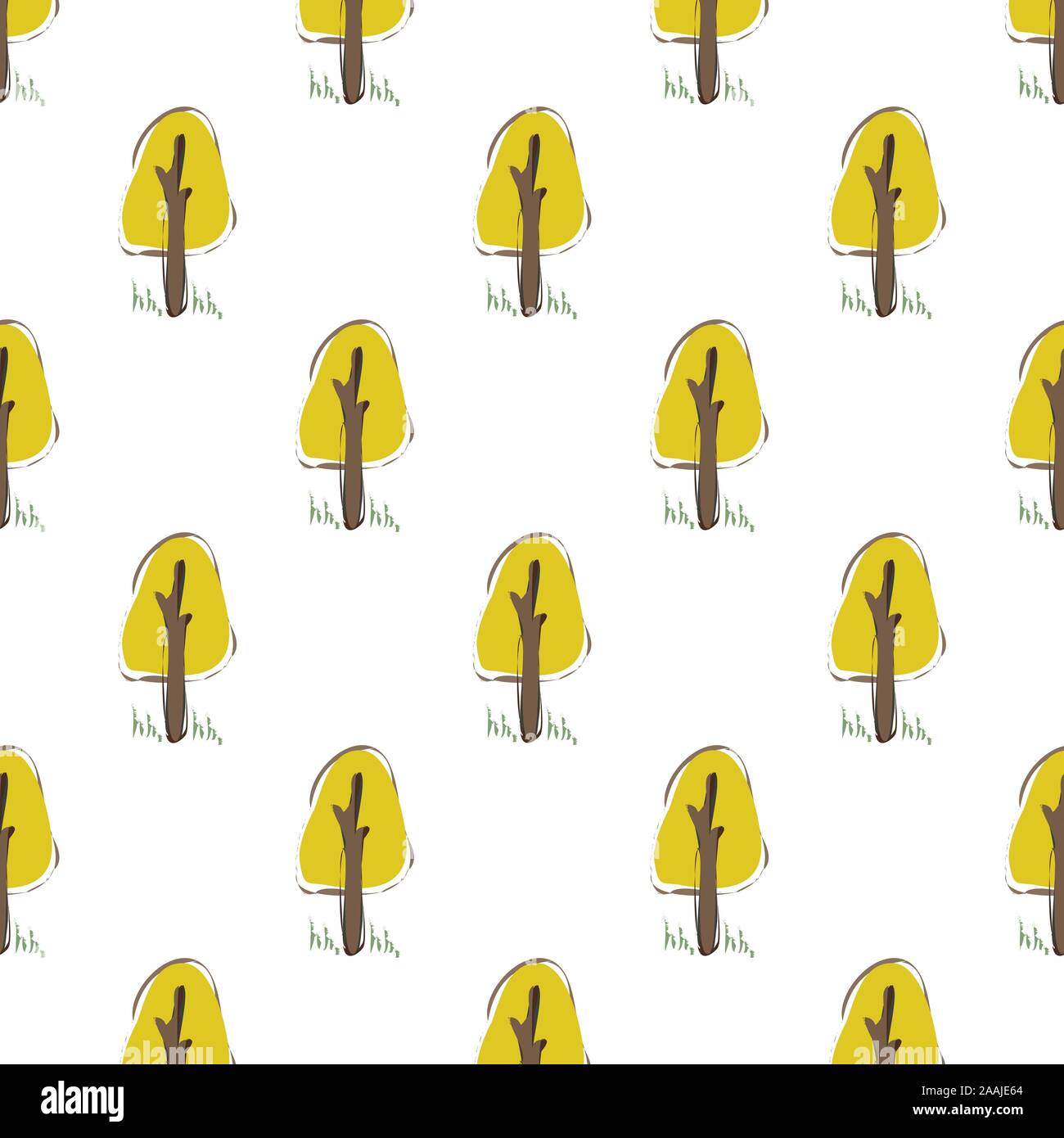 Seamless Pattern with Cute Trees and Fences. Scandinavian Style. Vector ...