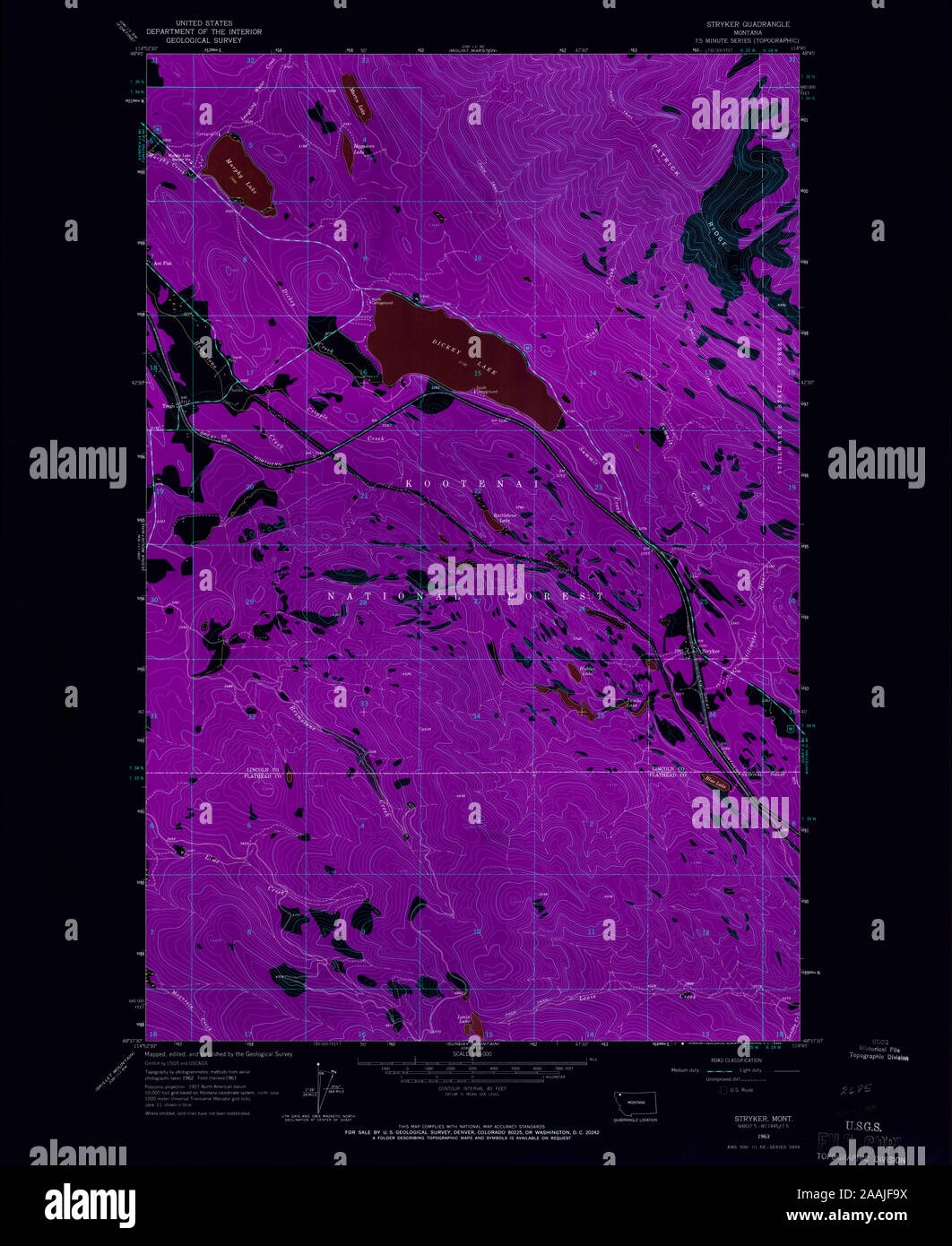 USGS TOPO Map Montana MT Stryker 266999 1963 24000 geo Inverted Restoration Stock Photo Alamy