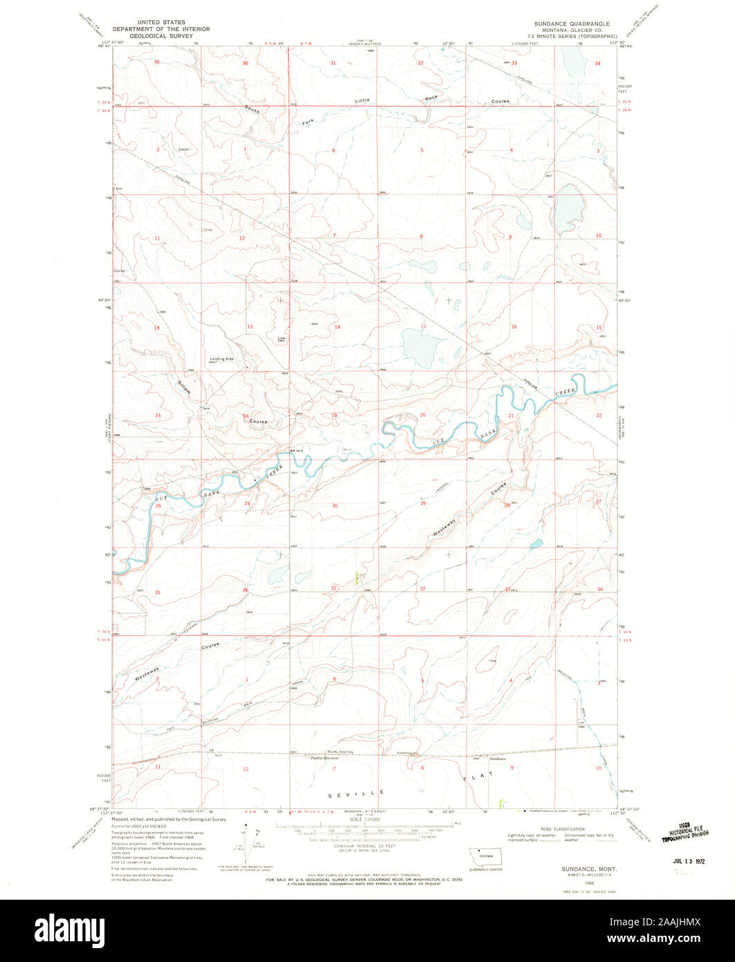 USGS TOPO Map Montana MT Sundance 267036 1968 24000 geo Restoration Stock Photo