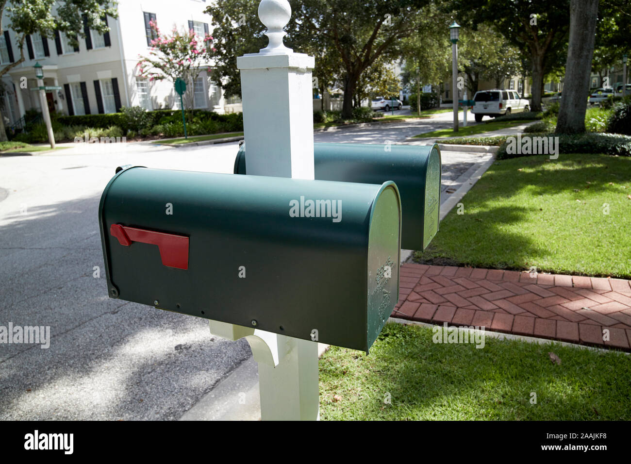 mailboxes streetside outside residential homes in celebration florida usa Stock Photo