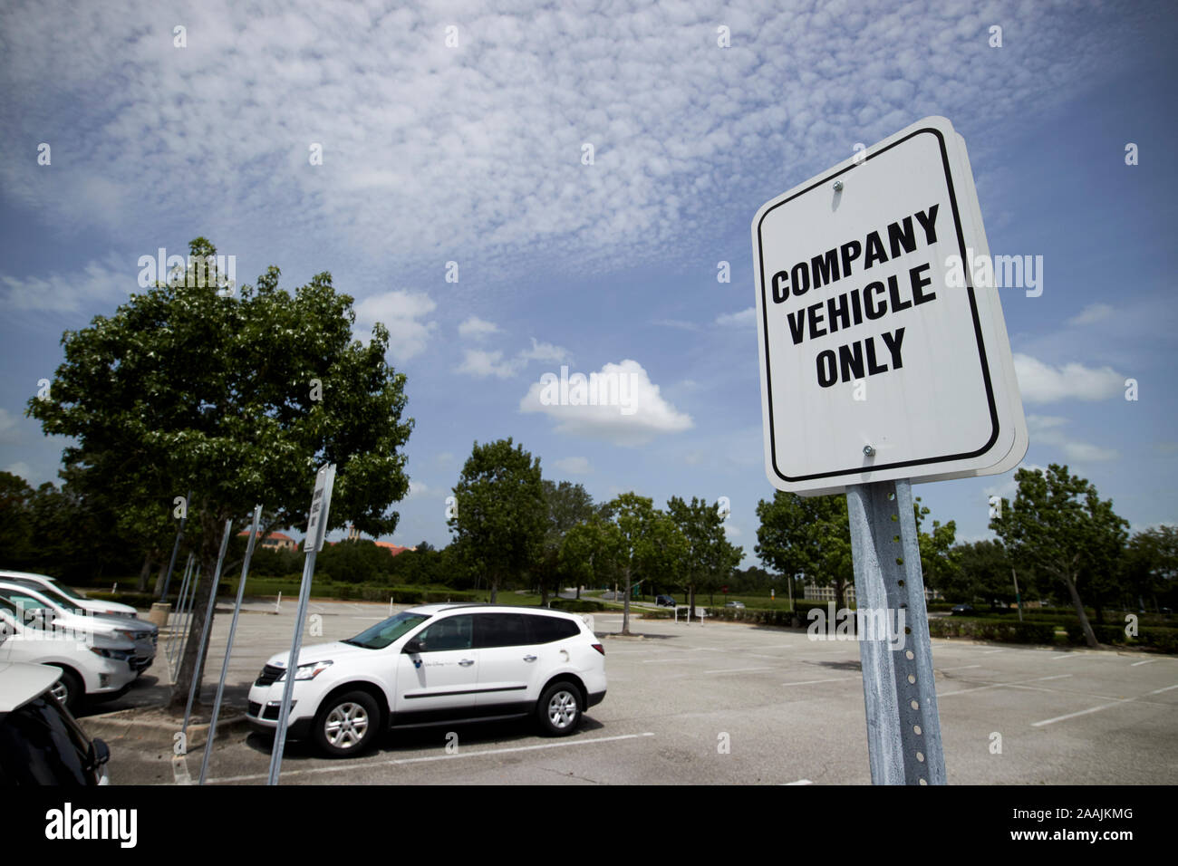 company vehicle only in the parking lot of a commercial development celebration florida usa Stock Photo