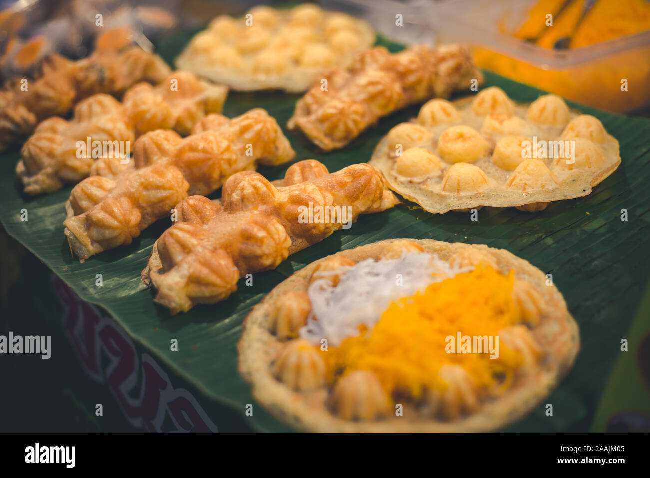 Thai dessert made with flour look yellow and smell good Stock Photo