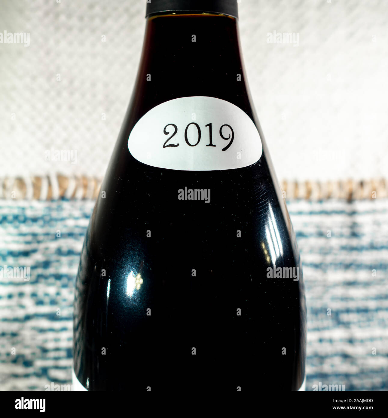 close up of neck of bottle of Beaujolais Nouveau 2019 red Stock Photo
