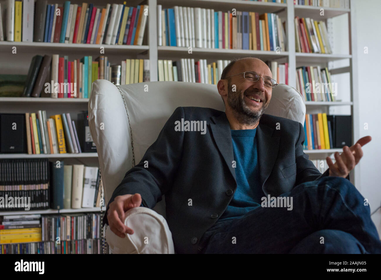 Rome, Italy: writer Mauro Covacich in his house. Stock Photo