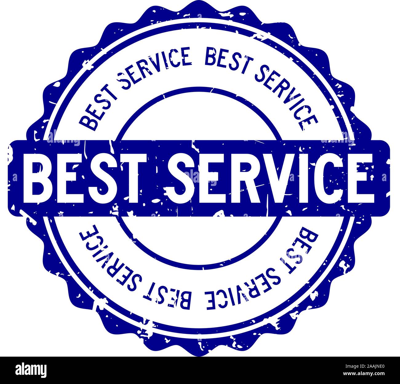 Grunge blue best service word round rubber seal stamp on white